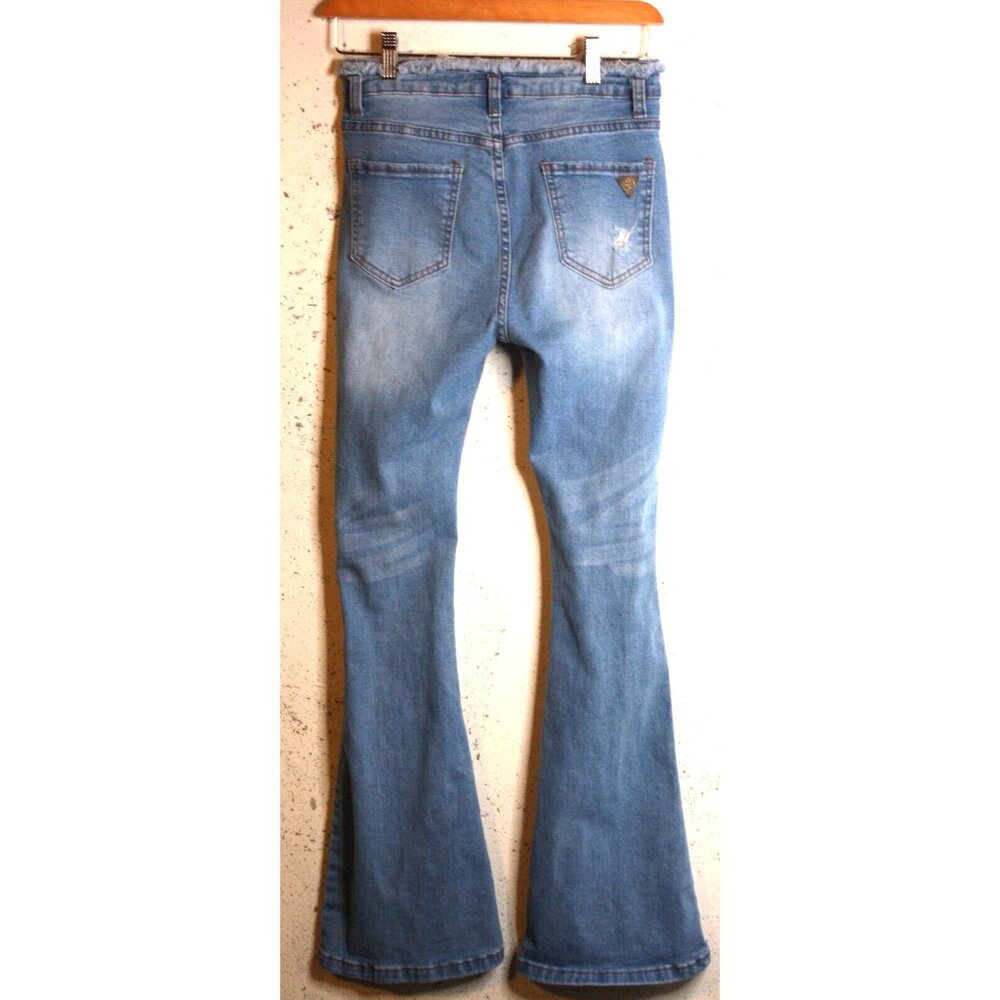 Celebrity Ace Women’s Flare Stretch Jeans Size 5/27 Distressed Light Wash - Picture 2 of 7